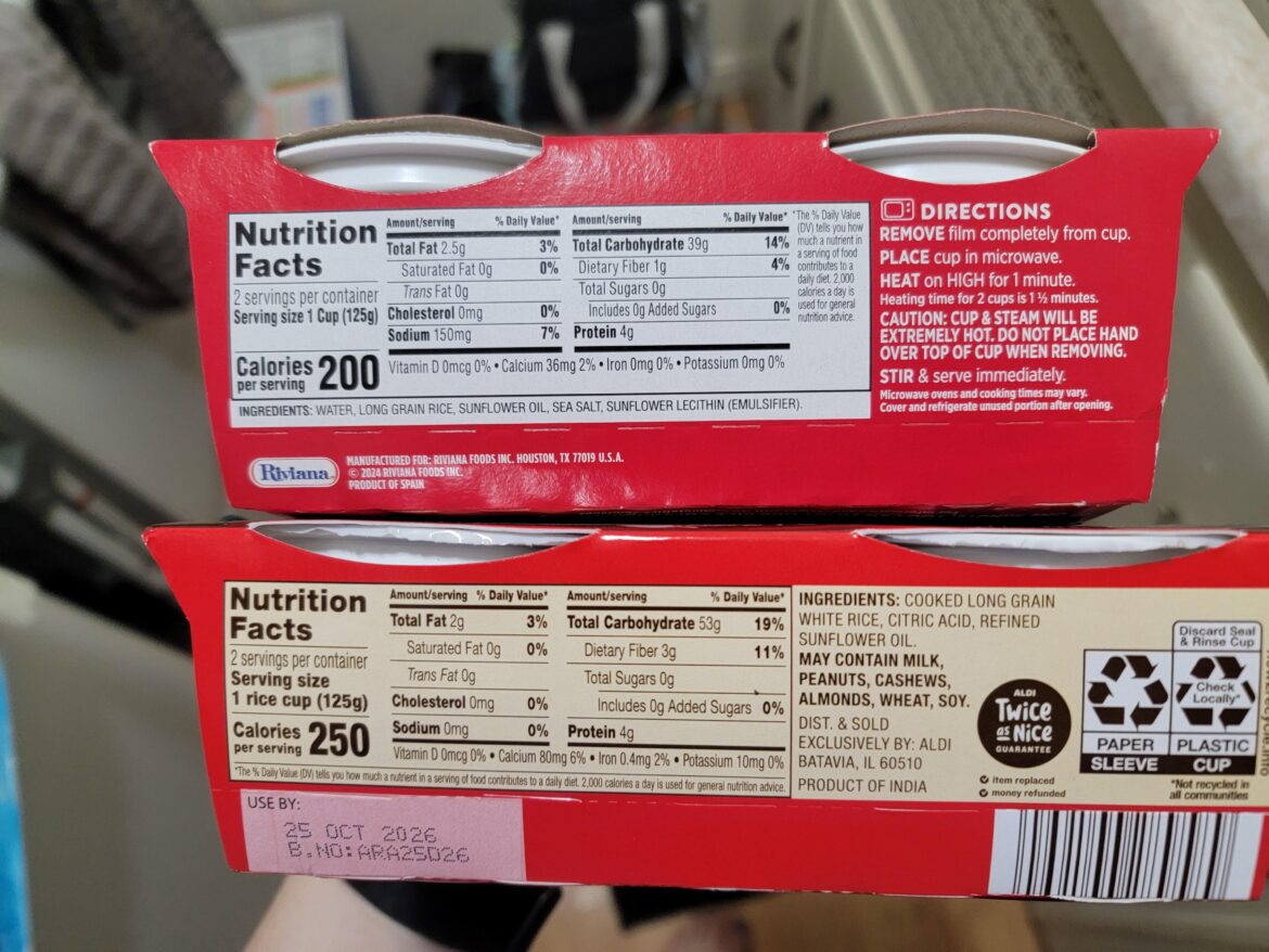 Irksome! Bought these to make meal prepping easier, Aldi brand is 50cal more per cup! That's huge when your daily budget is so small