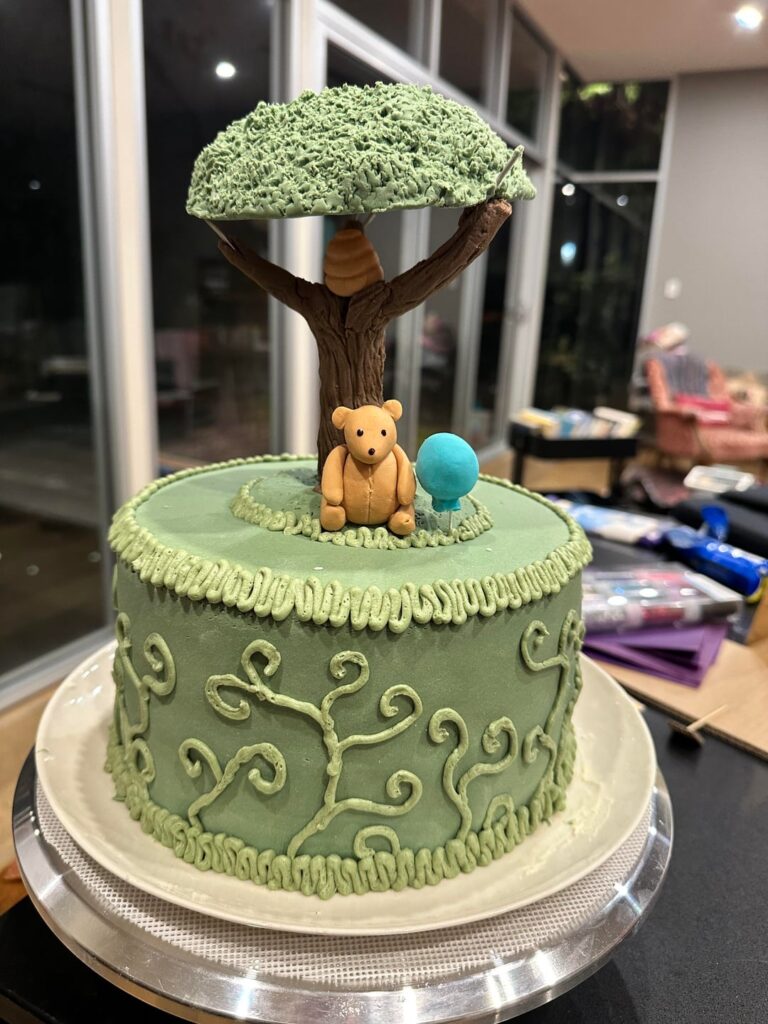 Made my own birthday cake. It’s Winnie the Pooh if you can’t tell. 🍯 feedback appreciated.