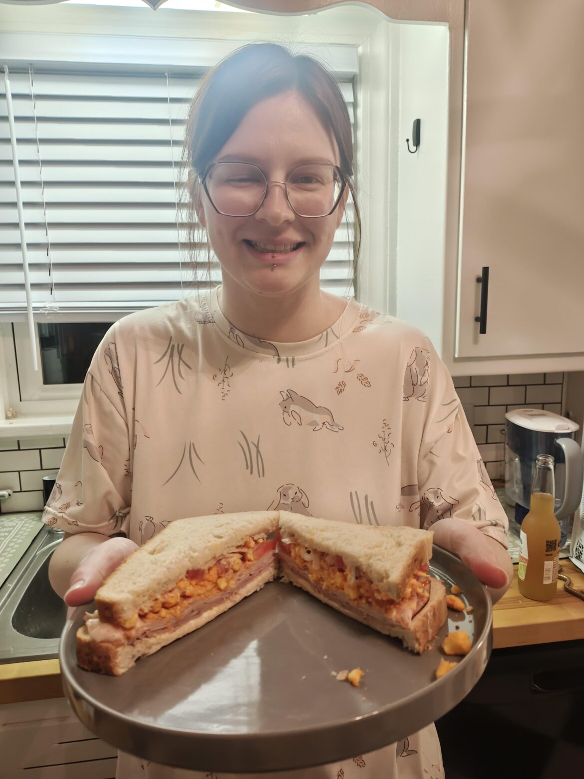 I asked my husband to take a picture of me with my sandwich :/