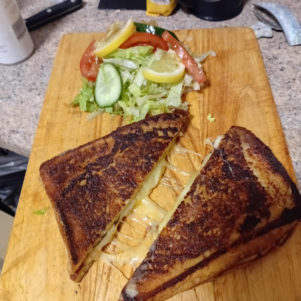 Cheese toastie, but the toast is eggy bread