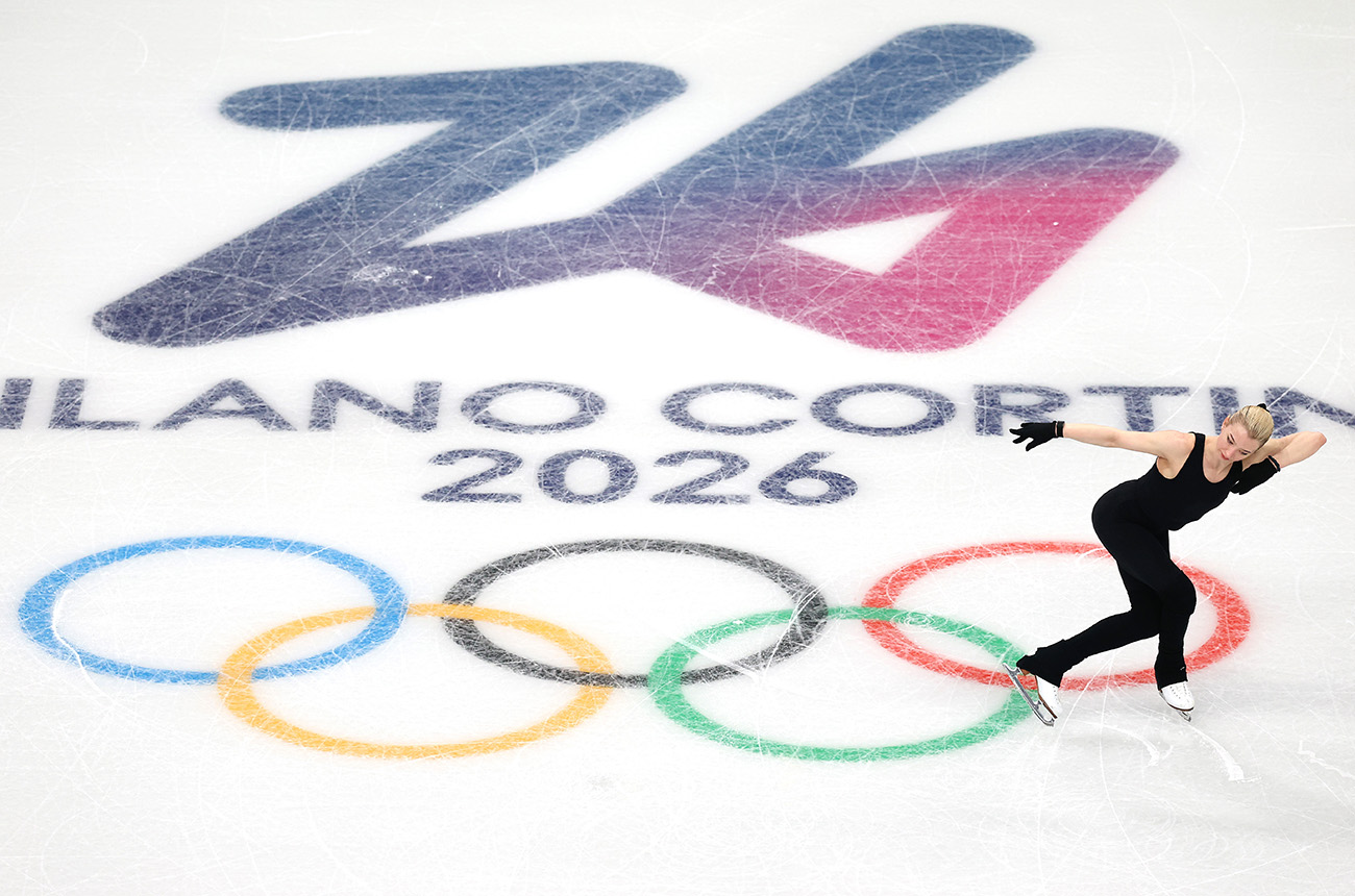 Amber Glenn of Team United States trains on day minus four of the Milano Cortina 2026 Winter Olympic games at Milano Ice Skating Arena