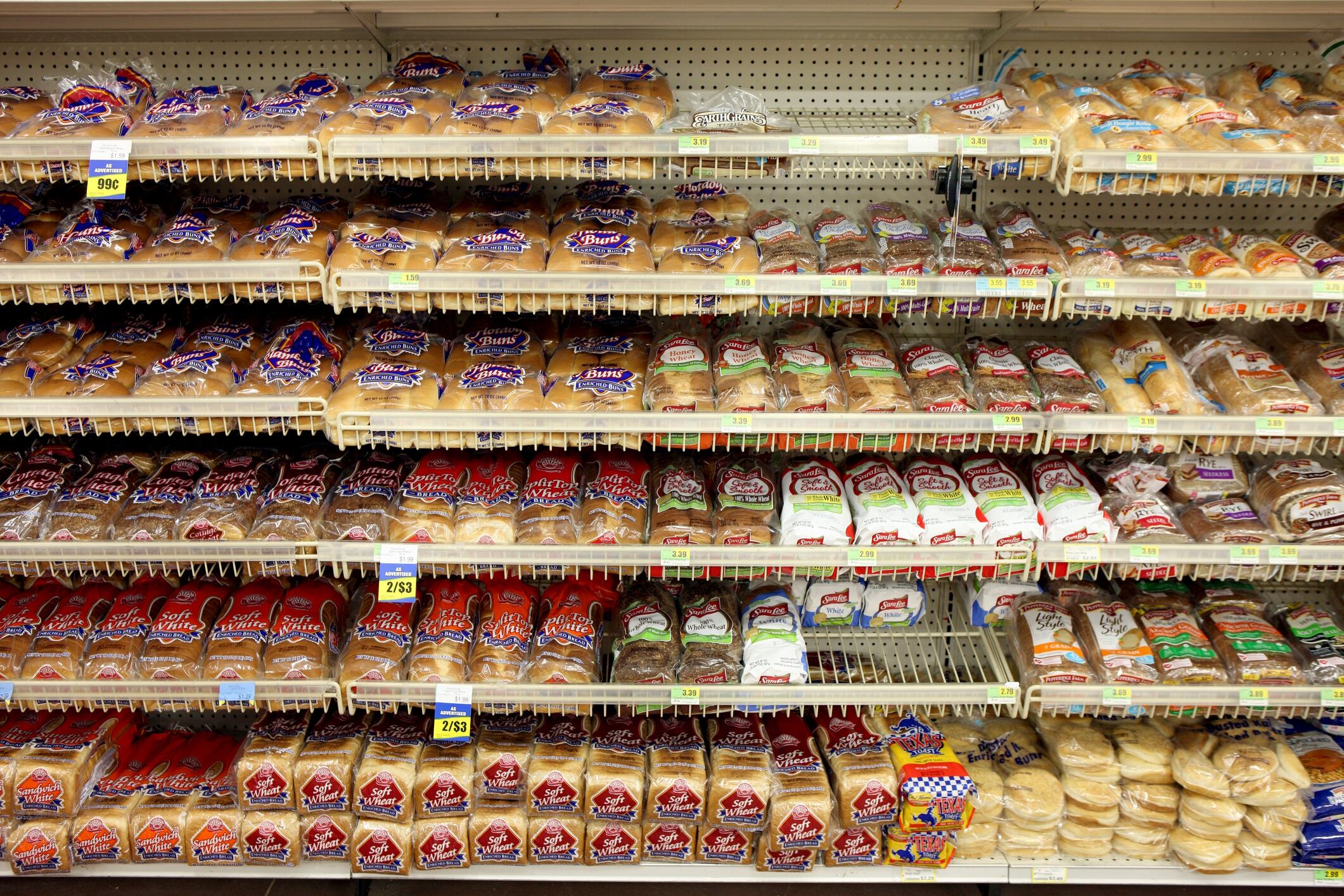 Bread aisle in supermarket