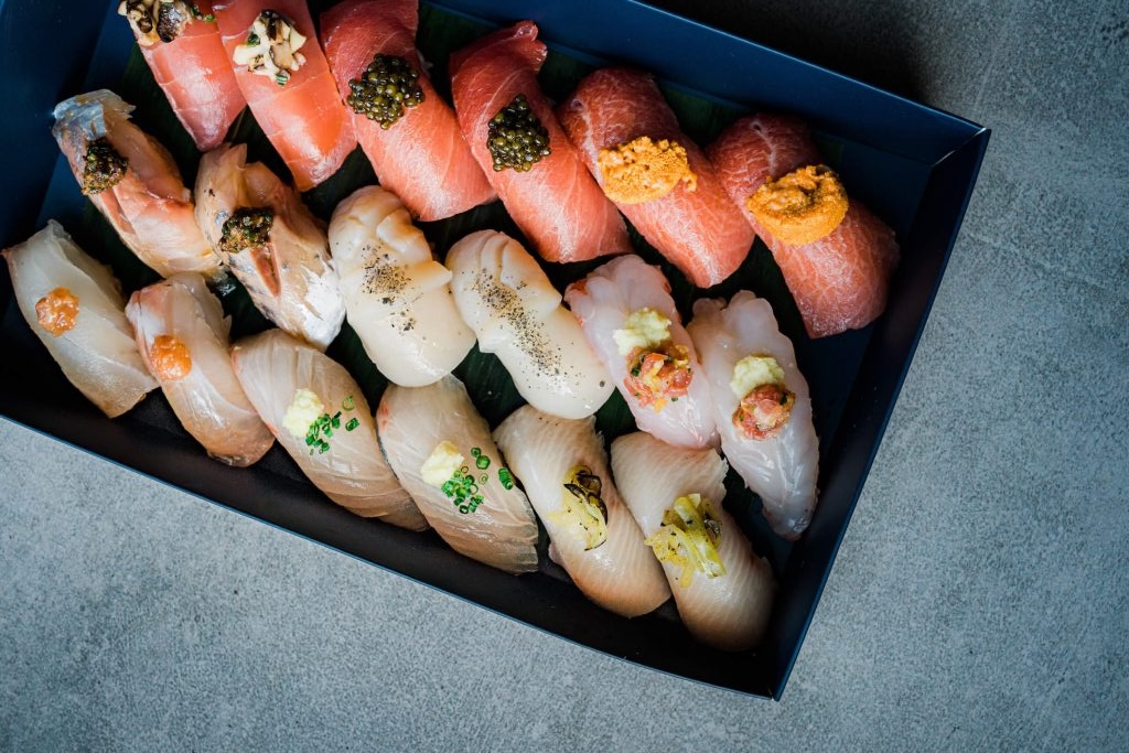 A tray of sushi.