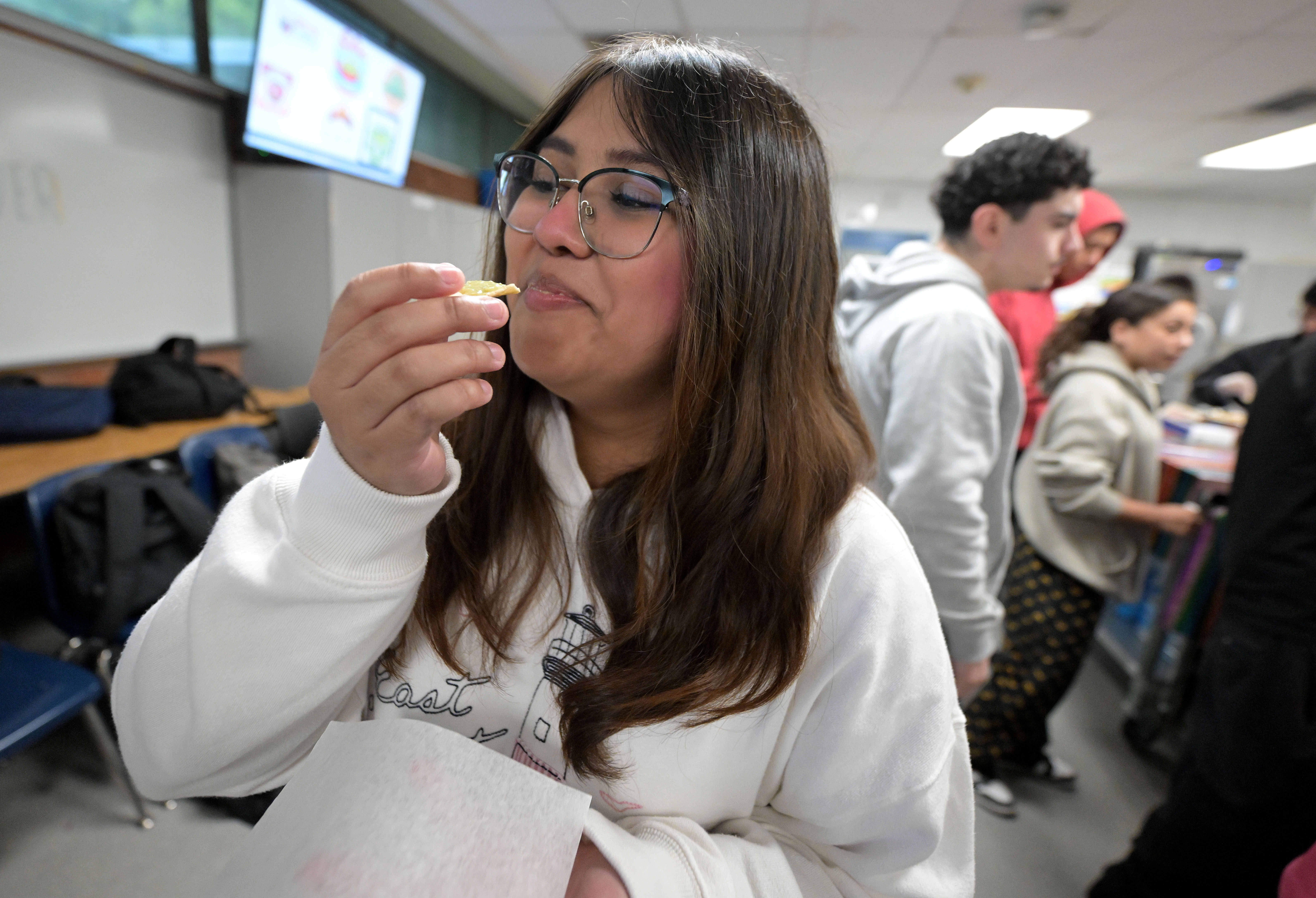 Montclair High School senior Anamaria Rodriguez, 17, enjoys salsa made...