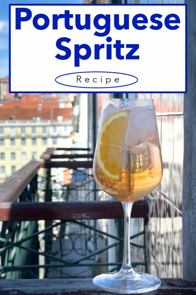 Pinterest image: photo of a Portuguese Spritz with caption reading "Portuguese Spritz Recipe"