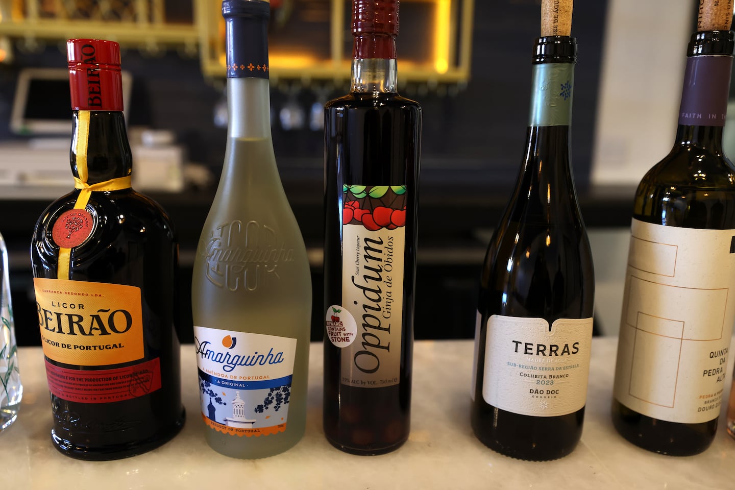 Imported wine and other spirits from Portugal at the bar at Cafe Alma in East Providence, R.I.