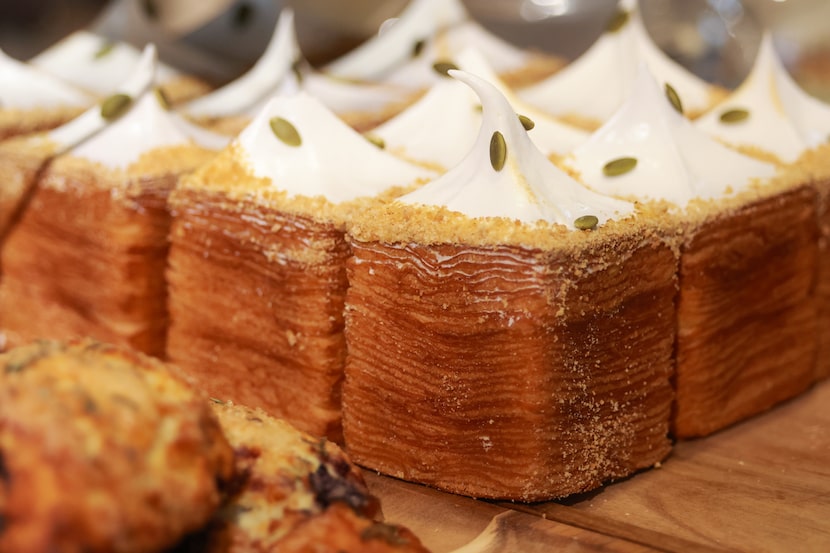 The Pumpkin Pie Croissant Cube sits at maman café’s grand opening Thursday, Nov. 20, 2025,...