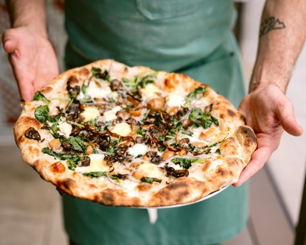 A Flour + Water Pizza Shop is opening Jan. 22, 2026, at the Lark Uptown apartments in Oakland, Calif. The restaurant has other San Francisco locations and blends elements of Neapolitan and New York pies, with a California twist. (Kristen Loken)