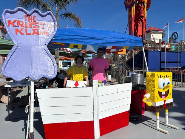 Brian Tran and Ryan Waterloo competed in the Clam Chowder Cook-Off for the first time in 2024, earning third place in 2025. They're back once again with a "SpongeBob SquarePants"-themed booth. (Caroline Hemphill Santa Cruz Sentinel)