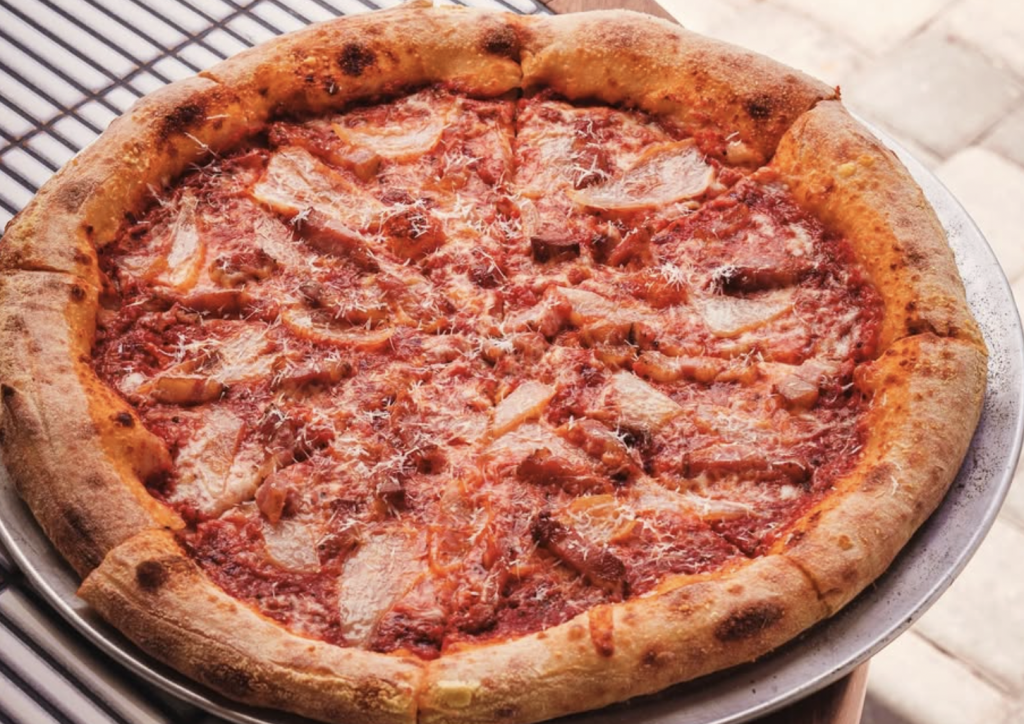 a pizza with toppings