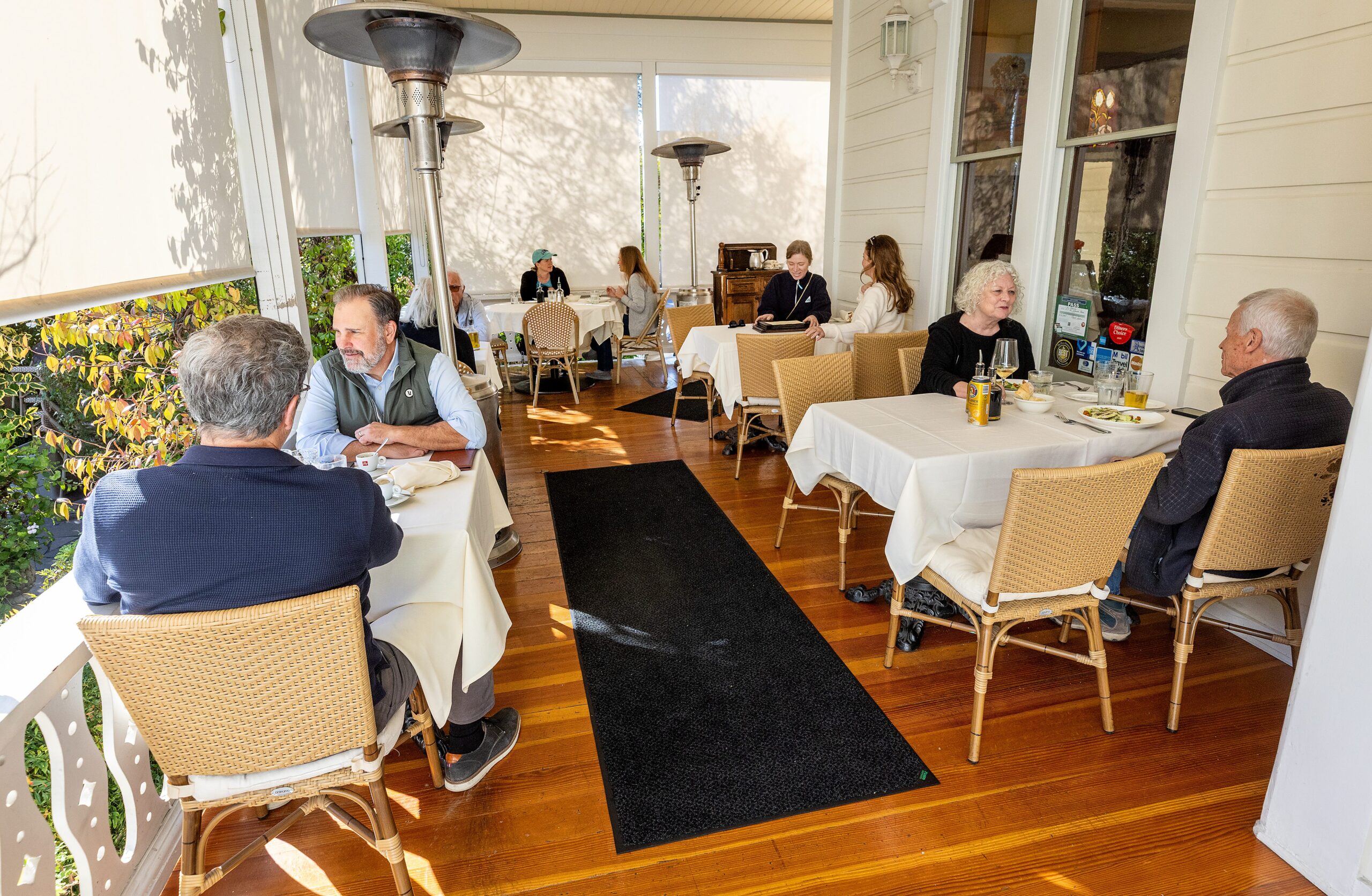 The massive porch for outdoor seating at Ca’Bianca Wednesday, Jan. 28, 2026 on Second Street in Santa Rosa. (John Burgess / The Press Democrat)