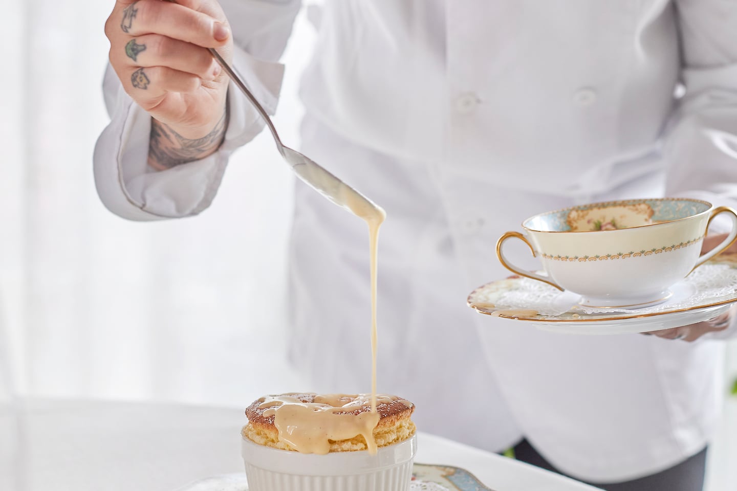 Chef Jasmine Watson prepares the Grand Marnier Souffle at Audette, a fine dining restaurant in Newport, Rhode Island. Watson is a 2026 James Beard Restaurant and Chef awards semifinalist. 