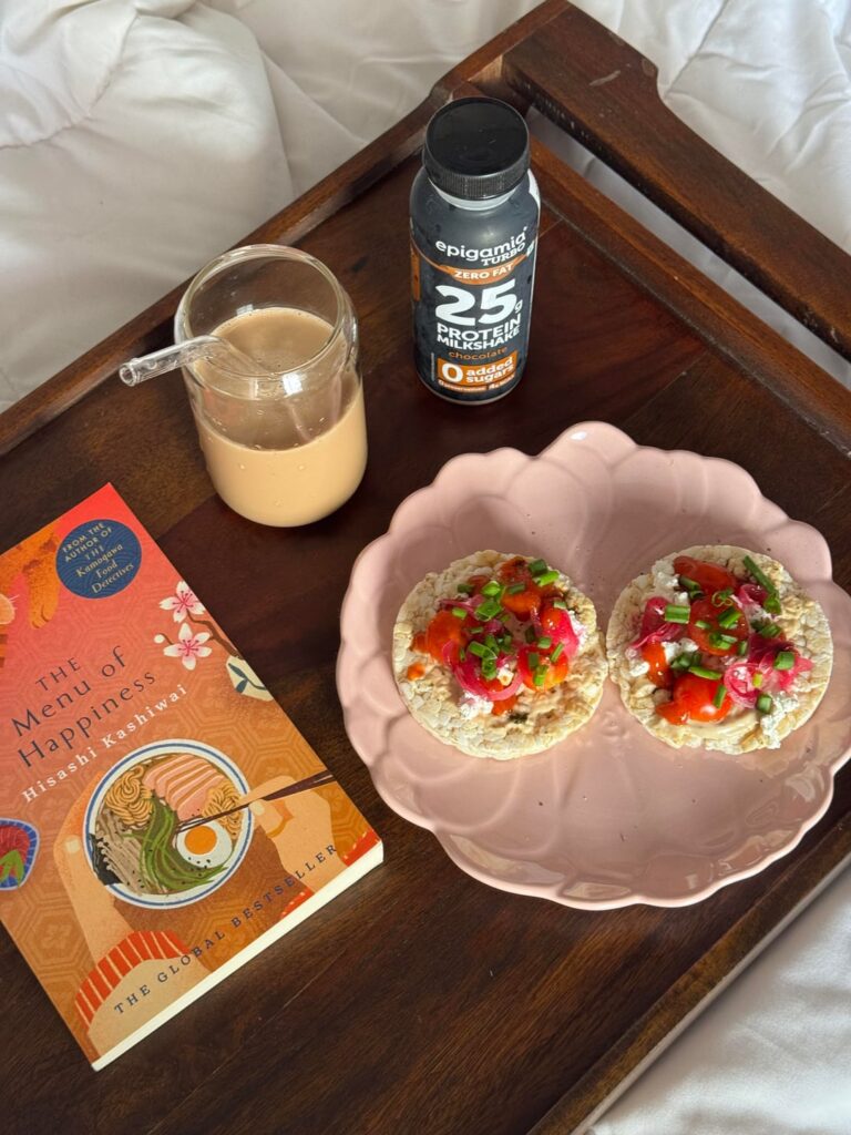All three meals- Rice cakes with protein shake, Protein oats with tofu & Millet noodles with soy granules! (Also had two cups of tea, not pictured)
