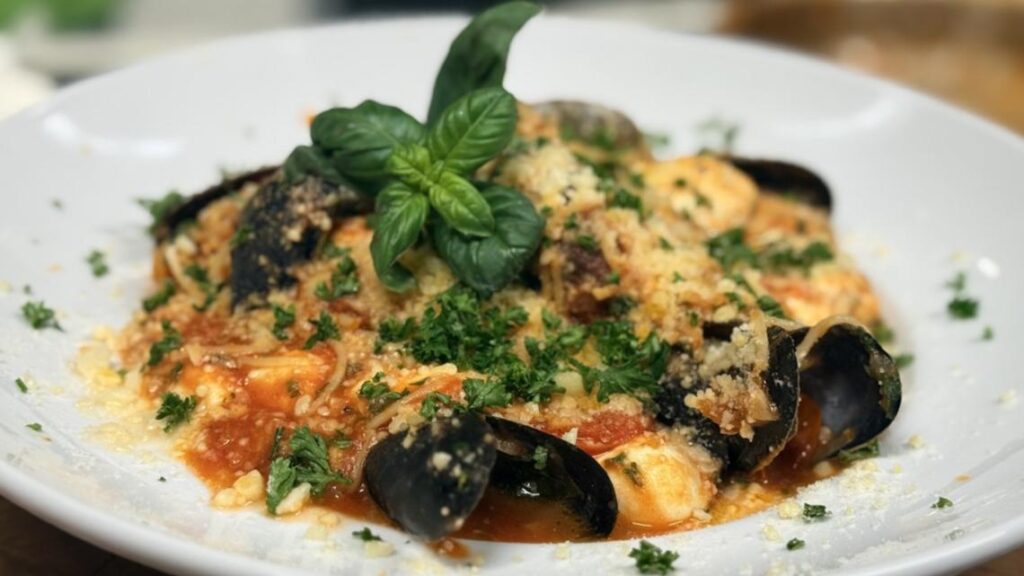 Olivia's prepares Ciliegine Perego with mussels, clams and chicken