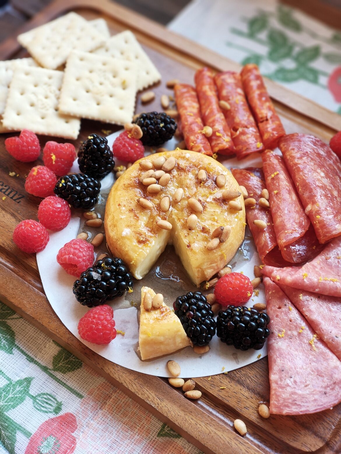 My board for weekend tea time. Not enough honey on the brie but the toasted pine nuts were delightful.