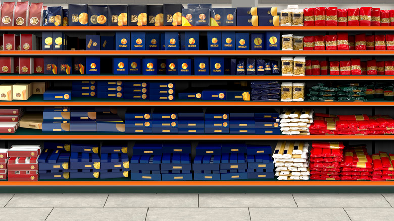 Pasta aisle in grocery store