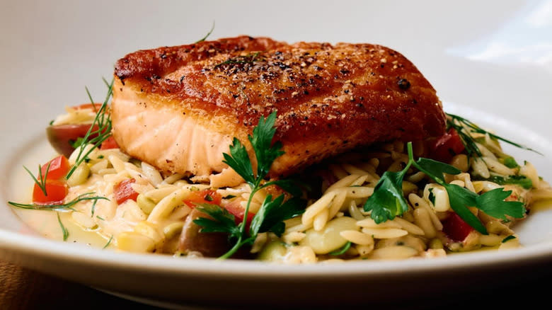 A plate of salmon and orzeo at Bottega in Birmingham