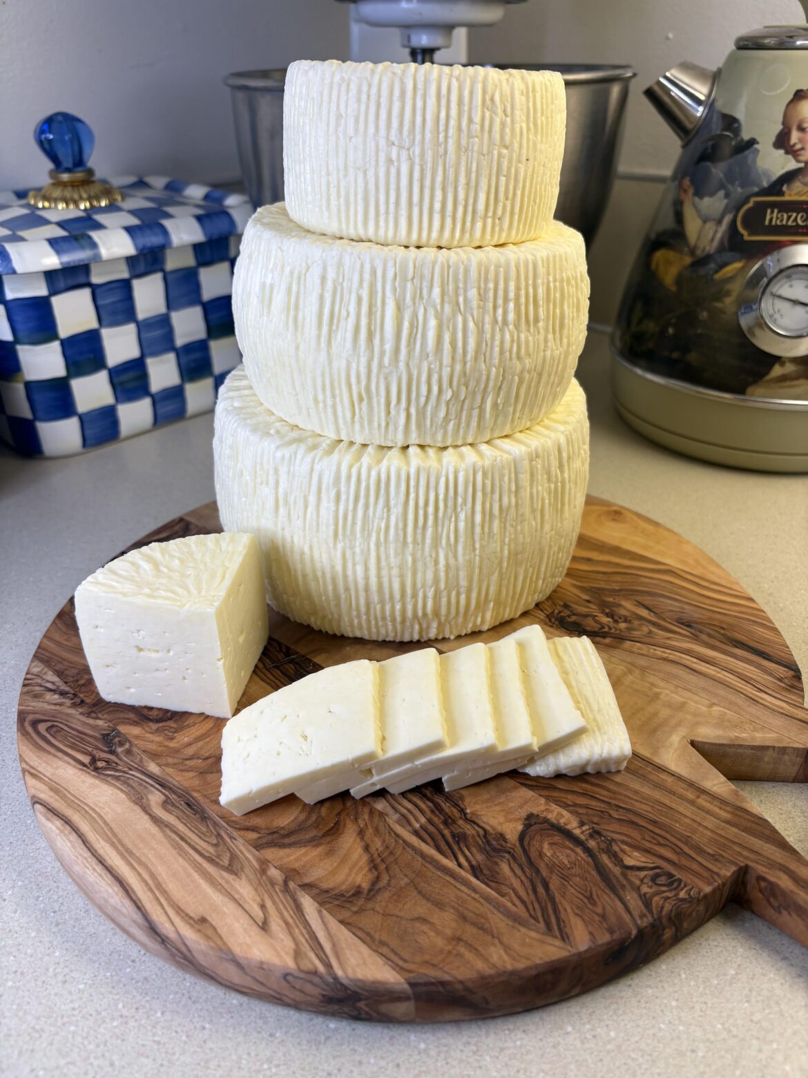 Homemade Imeruli cheese. It’s a fresh cheese that is tangy, salty and delicious. Fantastic little fresh cheese that is ready to eat in just three days.