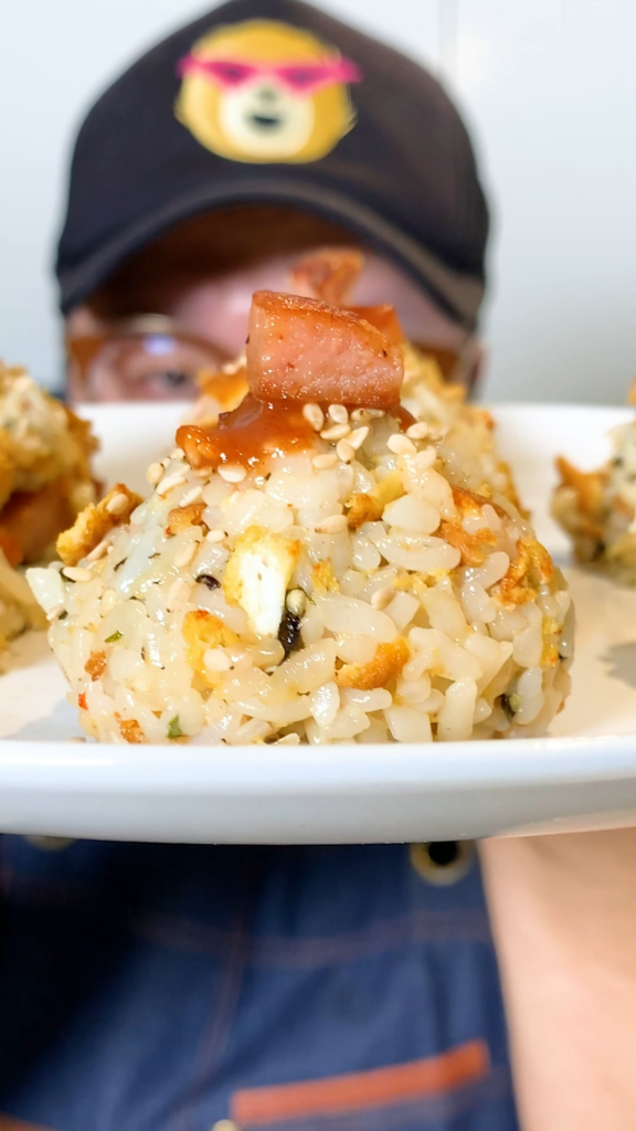 Crispy Spam, Chili Egg & Seasoned Nori Rice Balls