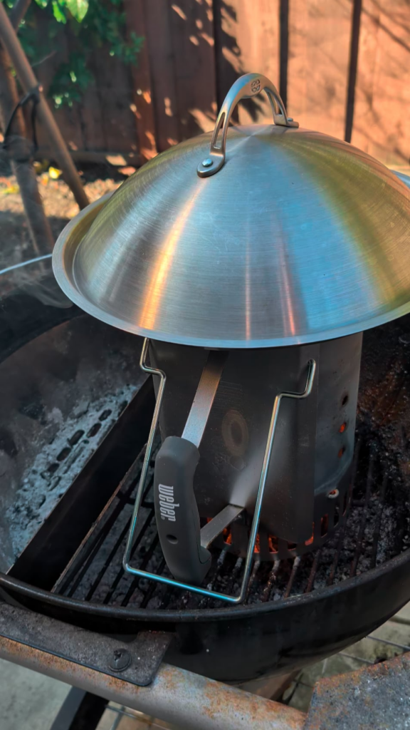 Cooking on Weber chimney
