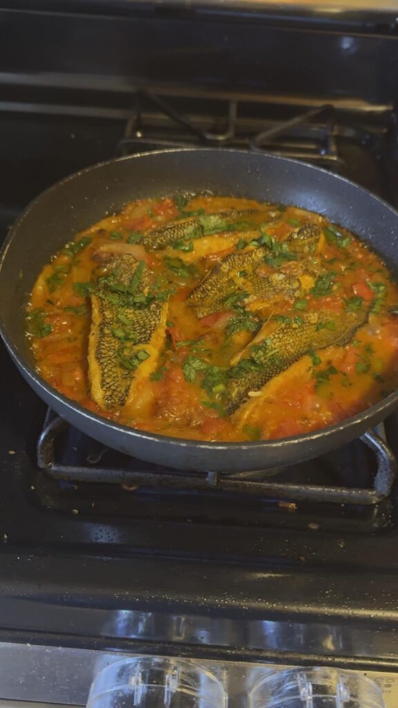 Blackbass from a fishing trip in the sauce