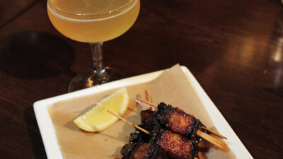 Harley Sidecar with Glazed Pork Belly Skewers