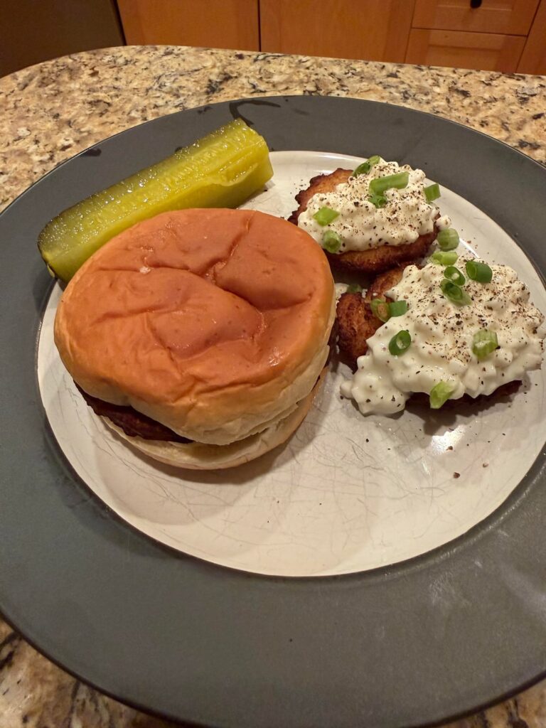 Black bean burger and potato pancakes - wanted something different but quick!