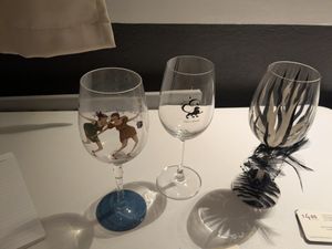 Fancy wine glasses brought in by WI members