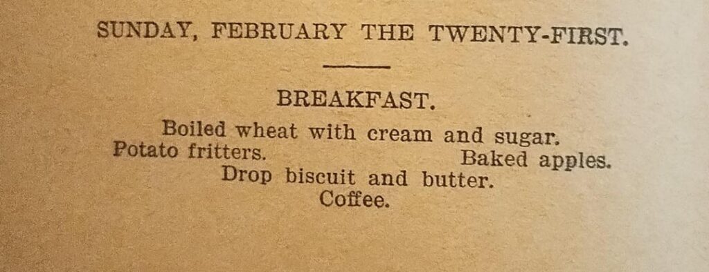 Menu February 21st 1896