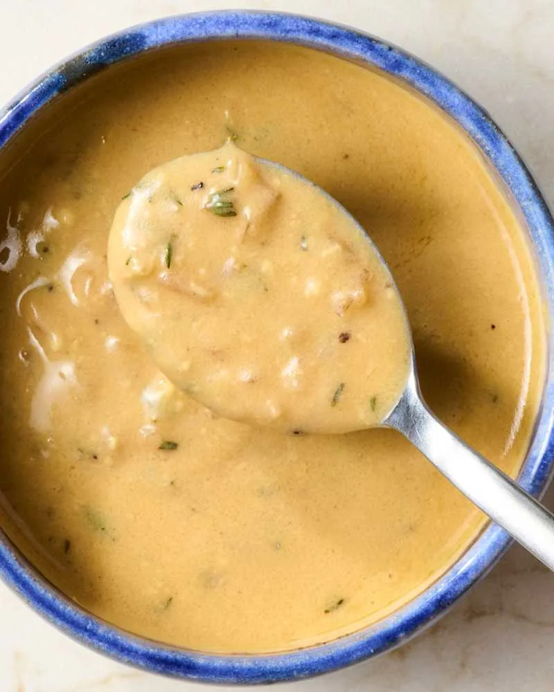 overhead shot of french onion butter in a bowl