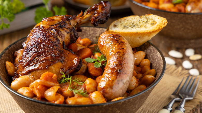 A bowl of cassoulet stew