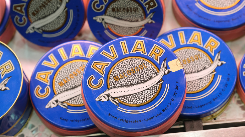 Several cans of Malossol caviar