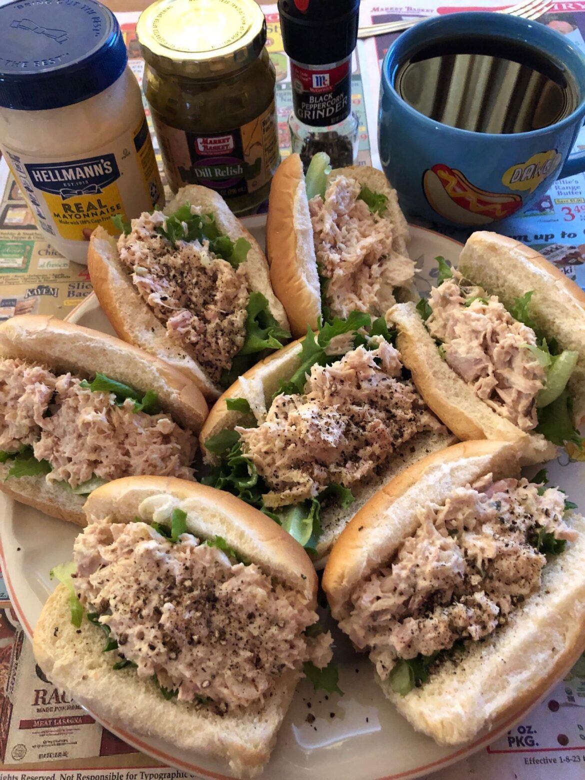 Tuna salad on finger rolls