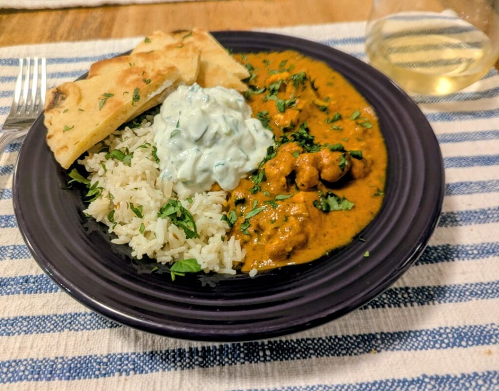 I harvested two nice heads of cauliflower from the garden yesterday, so tonight's dinner is butter cauliflower with jeera rice, naan and raita. I threw some paneer in there too because cheese 🧀