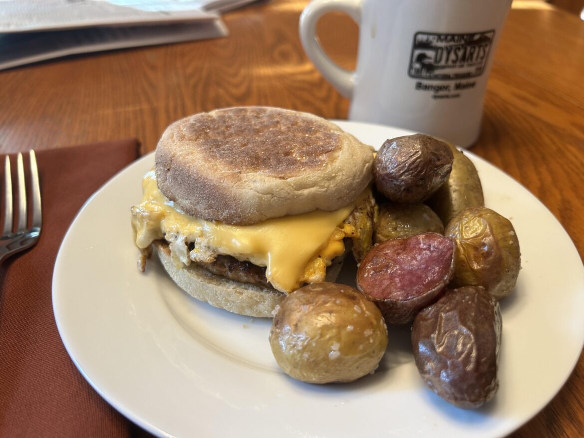 Sausage, egg, and cheese, roasted little potatoes