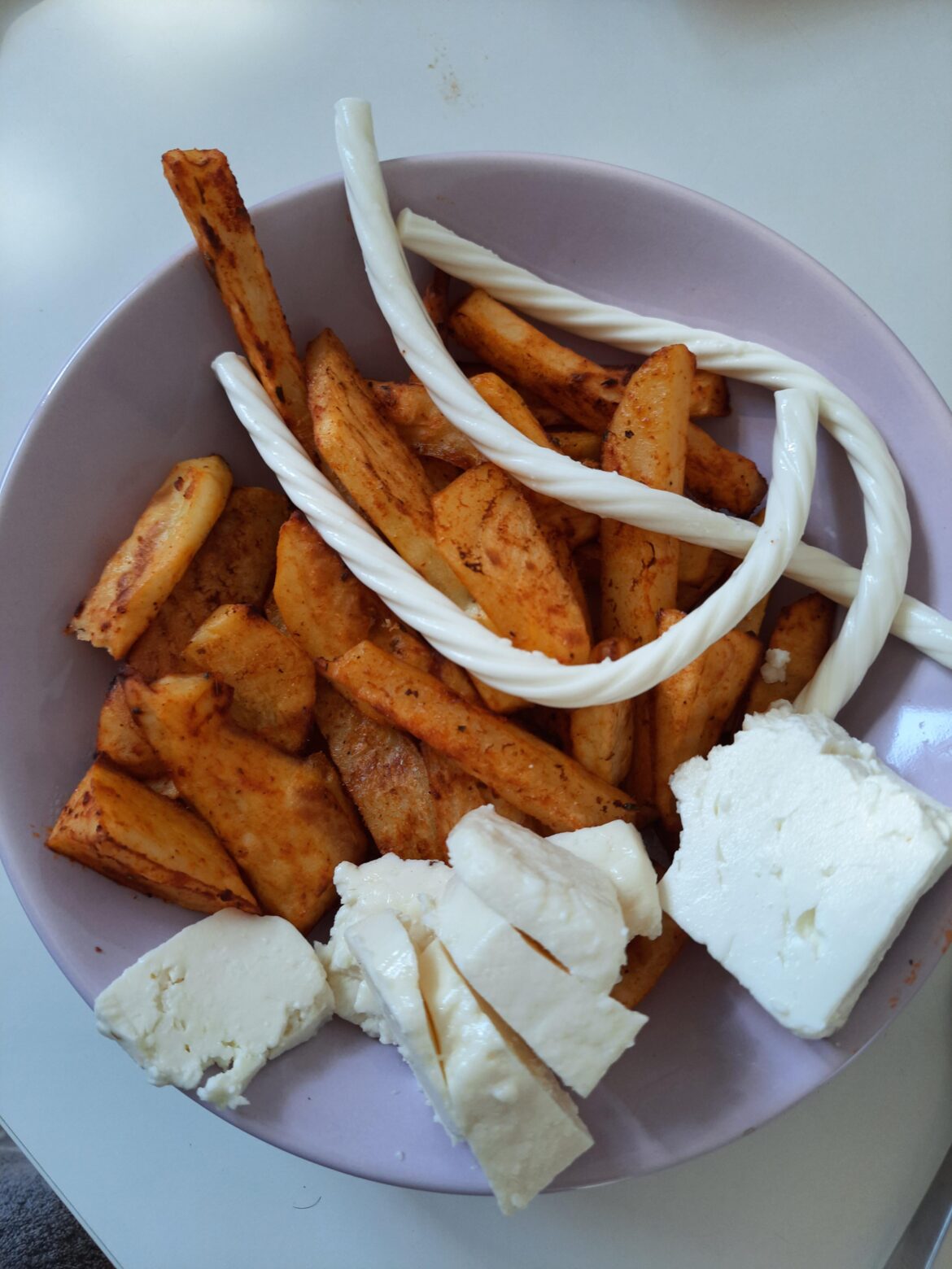 Oven baked potatoes with 3 types of cheese - Feta, Burmali and Telemea from cow milk