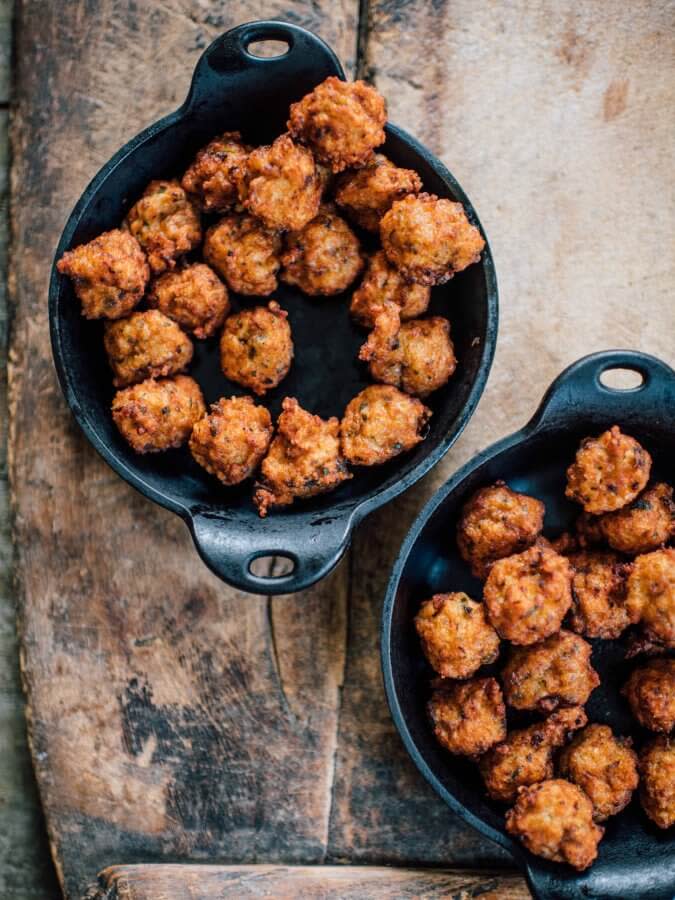 Shrimp boulettes are similar to a Thai fish cake — lovely served solo with a little hot sauce, or piled onto greens or a sandwich. Get the recipe here. Image: Denny Culbert / Mosquito Supper Club