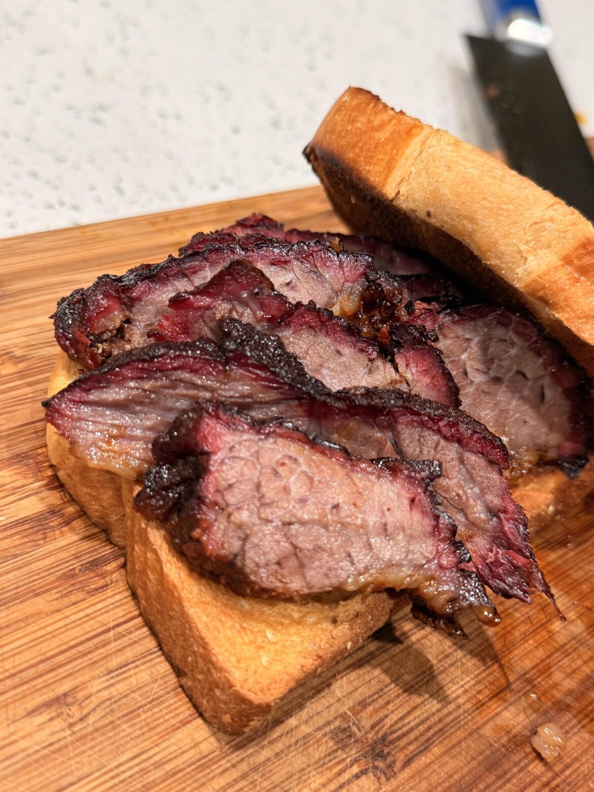 Brisket on brioche toast