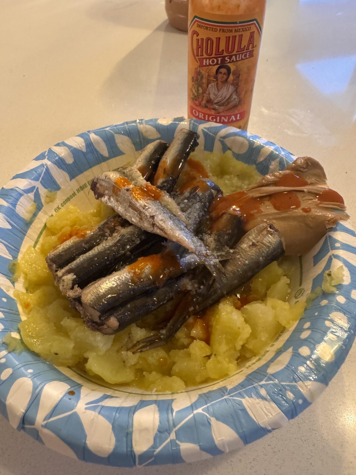 Mashed potatoes a ton of butter, a little cholula an a peanut butter kicker