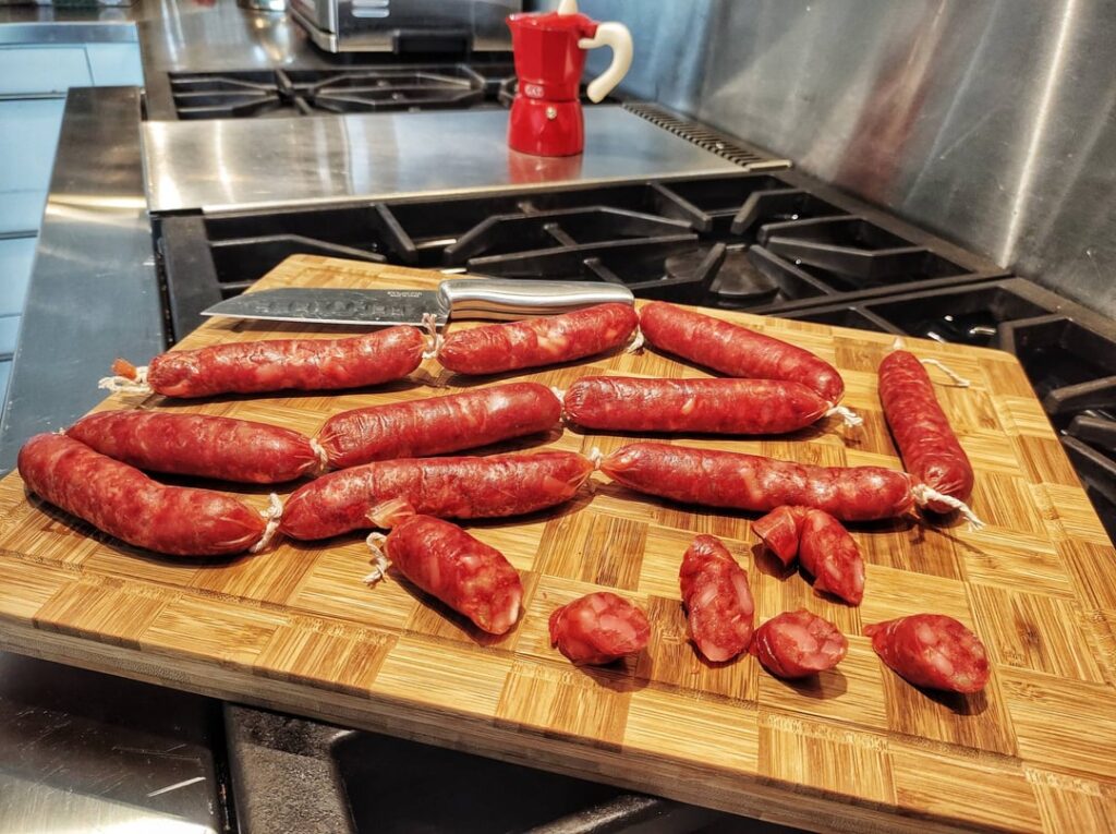 Seitan Lap Cheong sausages with edible vegan casings Seitan Lap Cheong sausages with edible vegan casings