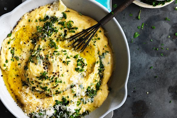 Ultimate comfort food: Adam Liaw’s winter herb polenta.