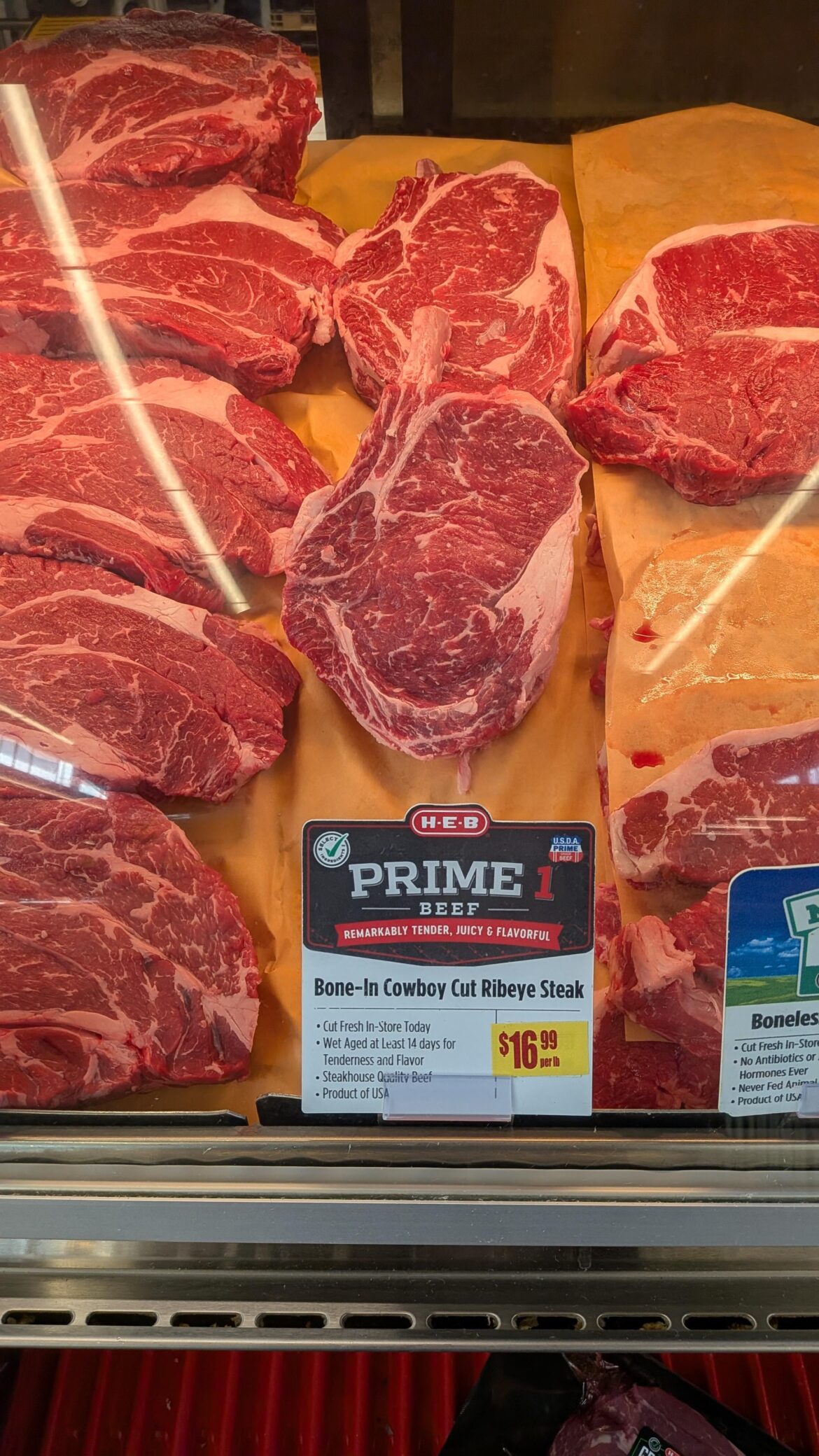 Prime Cowboy Ribeyes are $16.99 at HEB Mueller