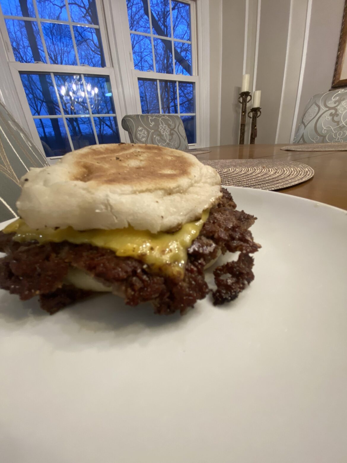 Smash burger on English muffin