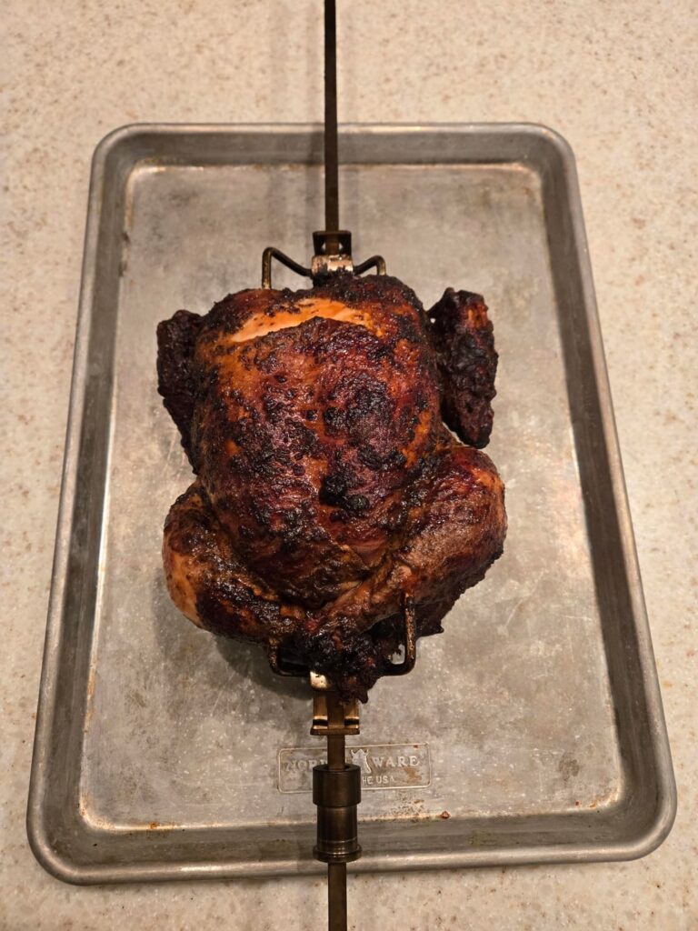 Rotisserie grilled chicken with green sauce