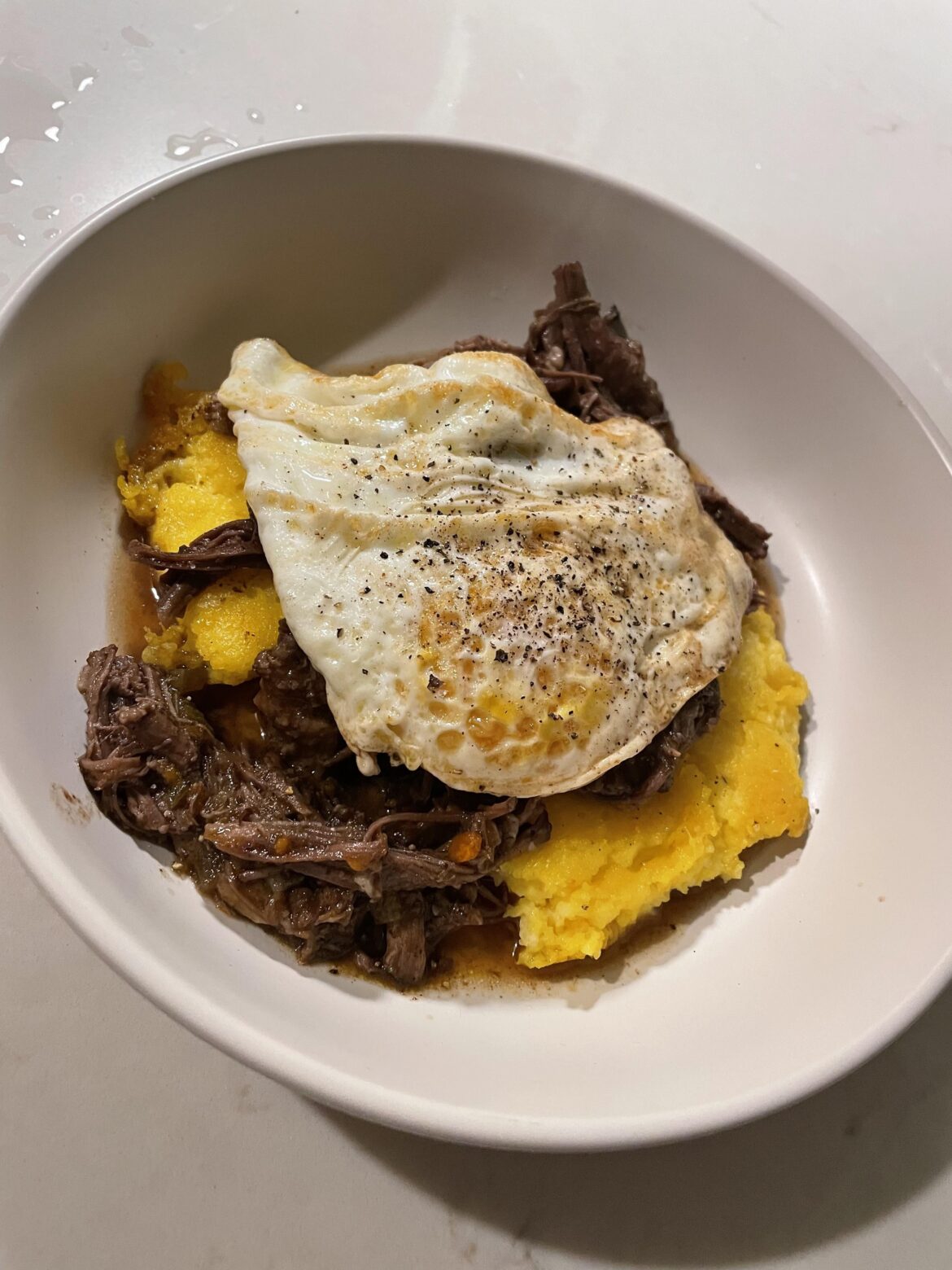 Wine braised short rib and polenta leftovers