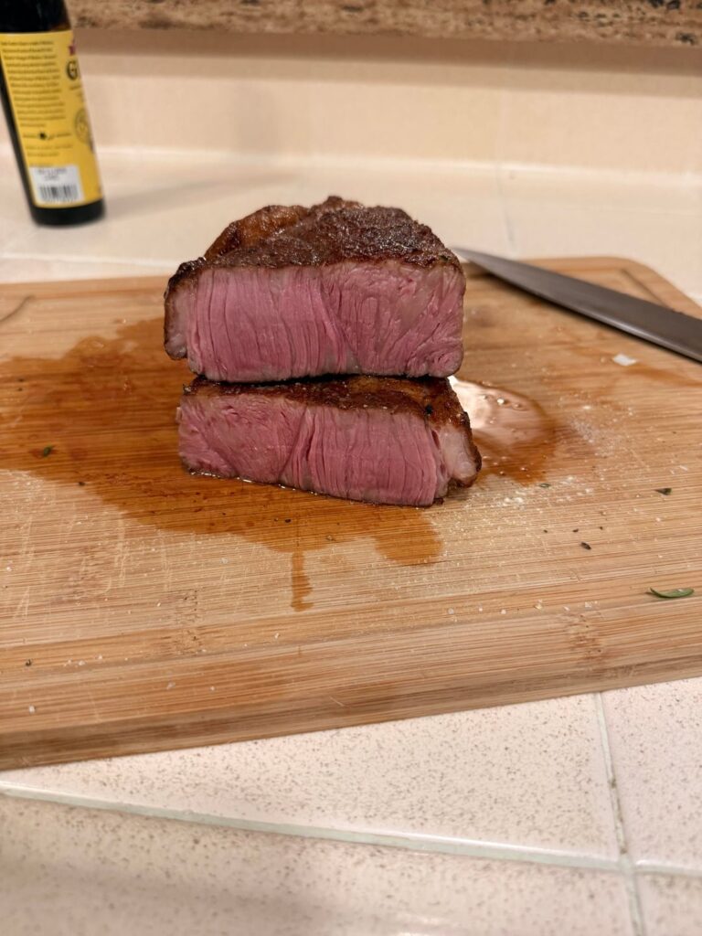 Prime NY Strip with (air fryer) brussel sprouts + balsamic glaze