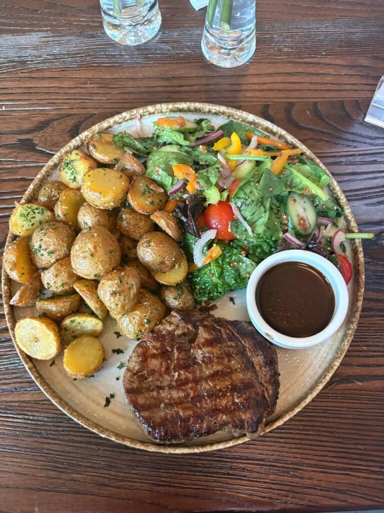 steak with big salad