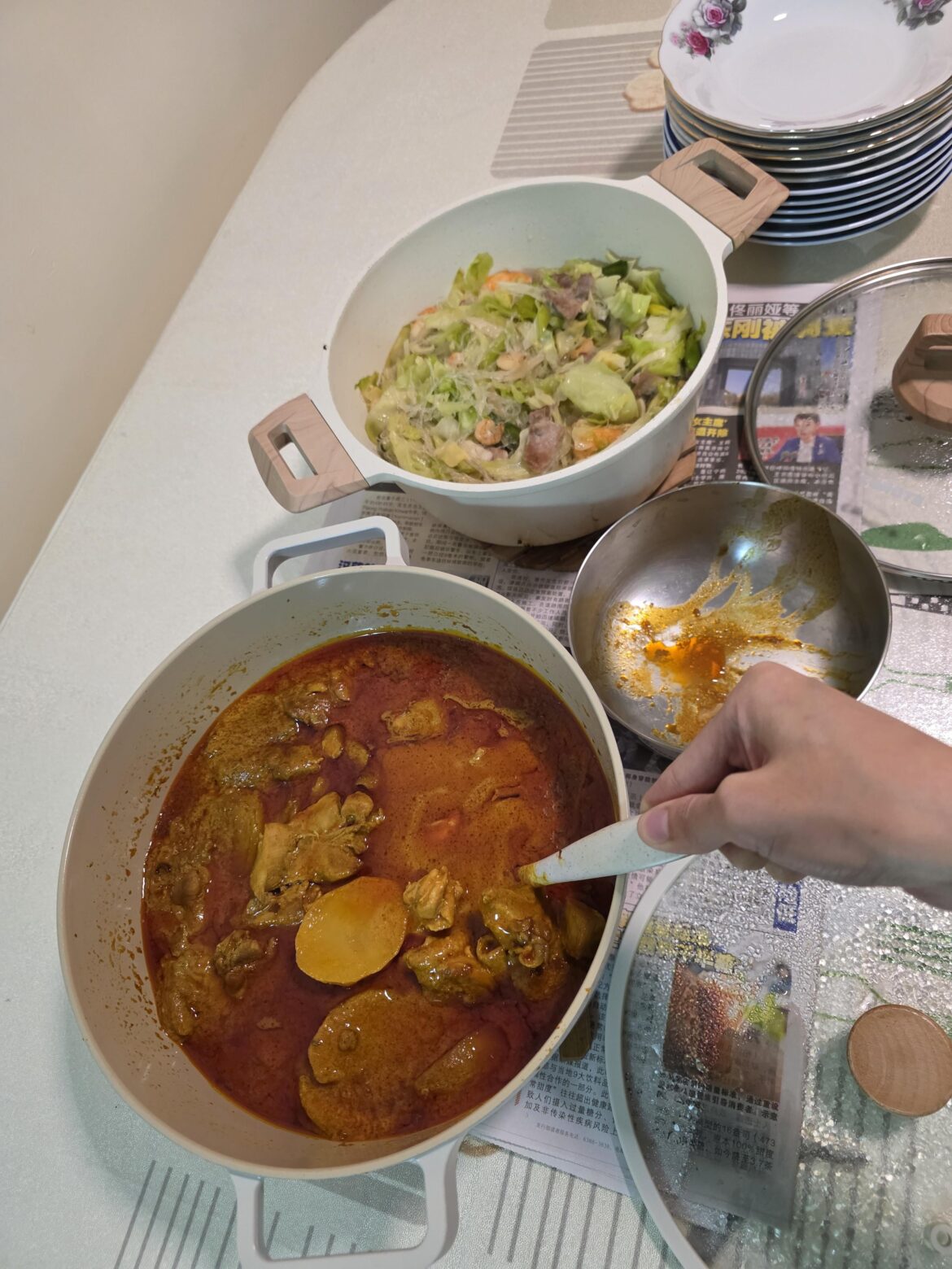 Comfort CNY meal, curry chicken and mixed veg!
