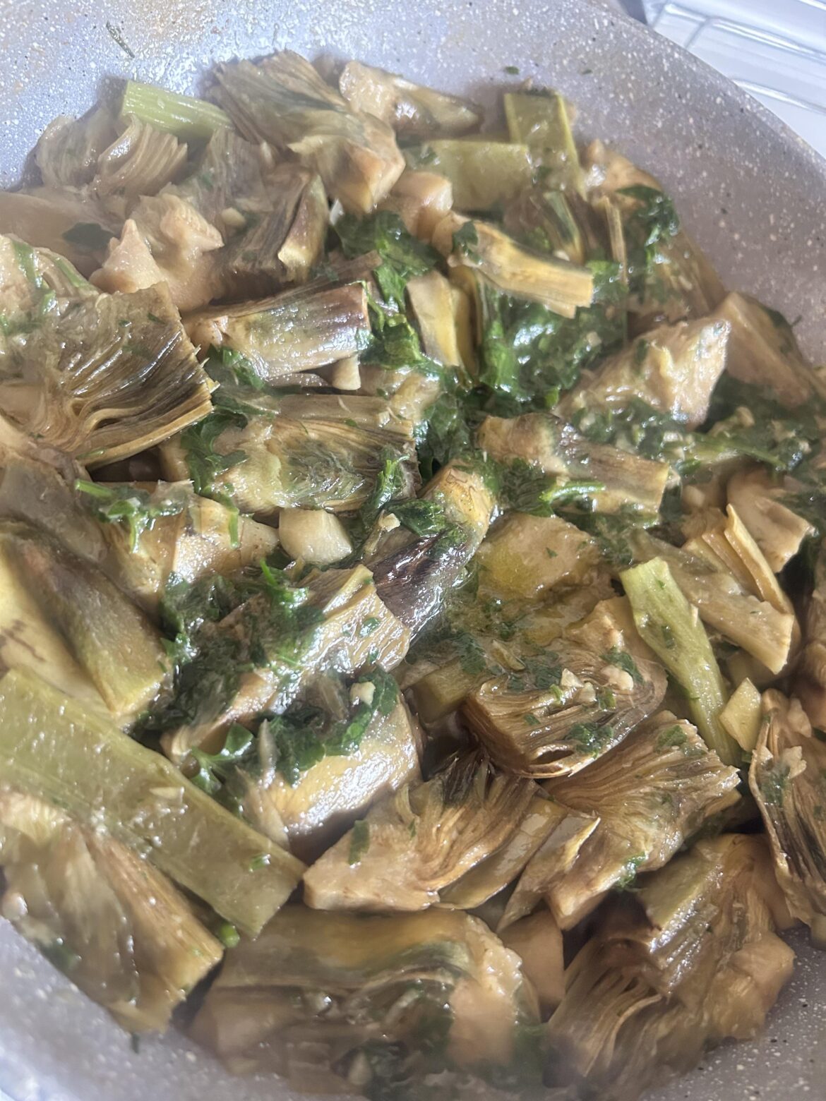 Artichokes in the pan!
