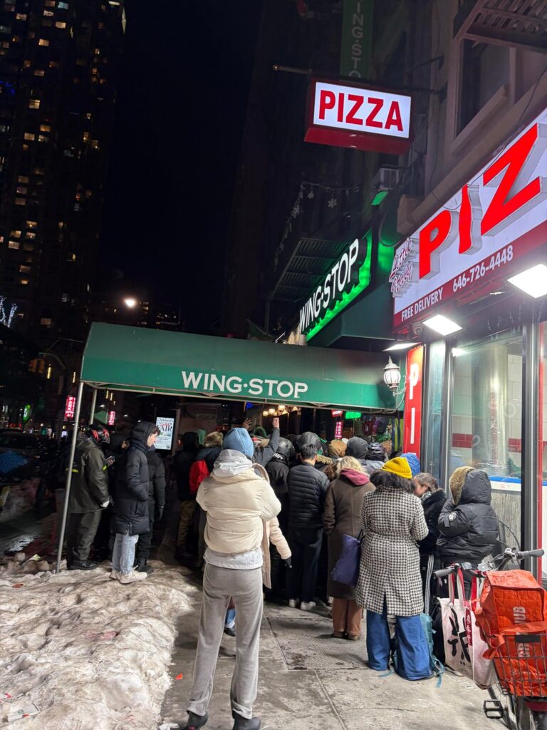 Some sort of meltdown at the Wing Stop Hells Kitchen during the Super Bowl